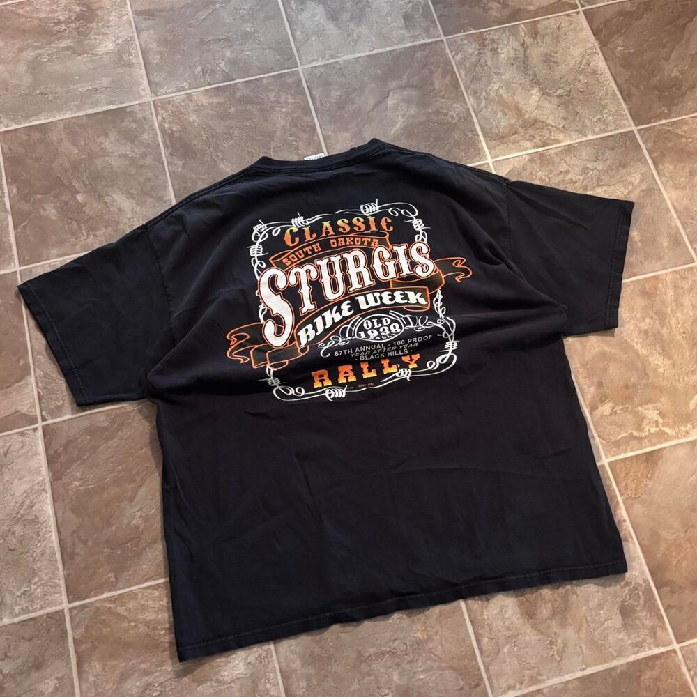 Vtg y2k 2007 Sturgis Rally black t-shirt with white and orange graphic, Size XL
